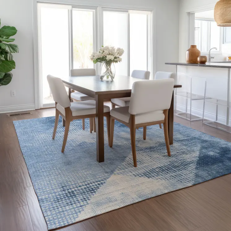 8' X 10' Sky Blue And Ivory Geometric Washable Indoor Outdoor Area Rug