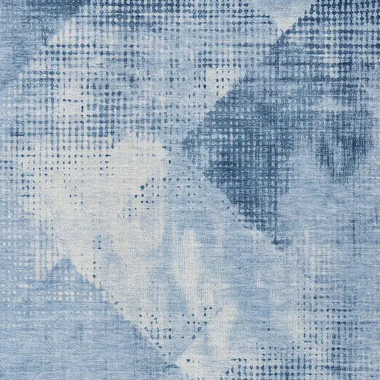9' X 12' Sky Blue And Ivory Geometric Washable Indoor Outdoor Area Rug