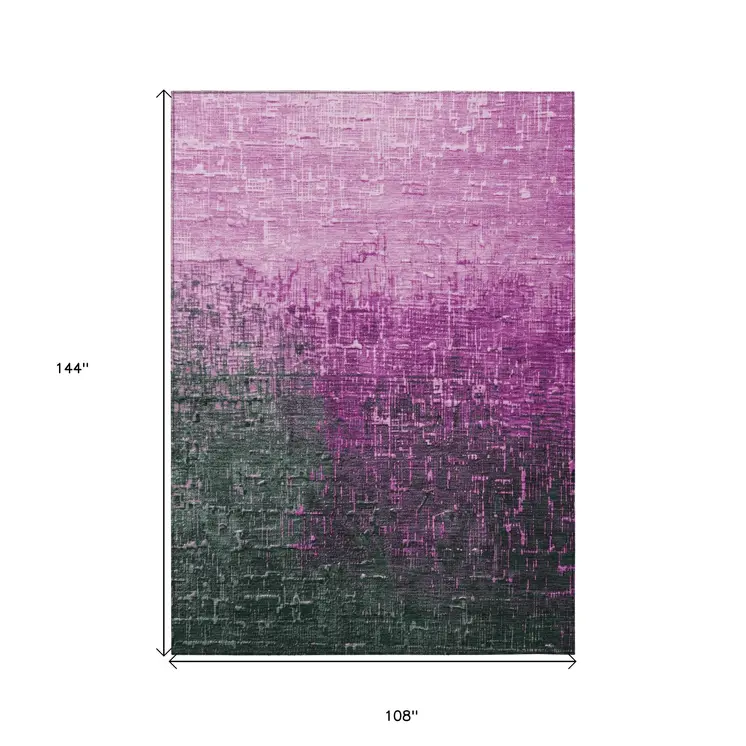 9' X 12' Blush And Dark Gray Ombre Washable Indoor Outdoor Area Rug