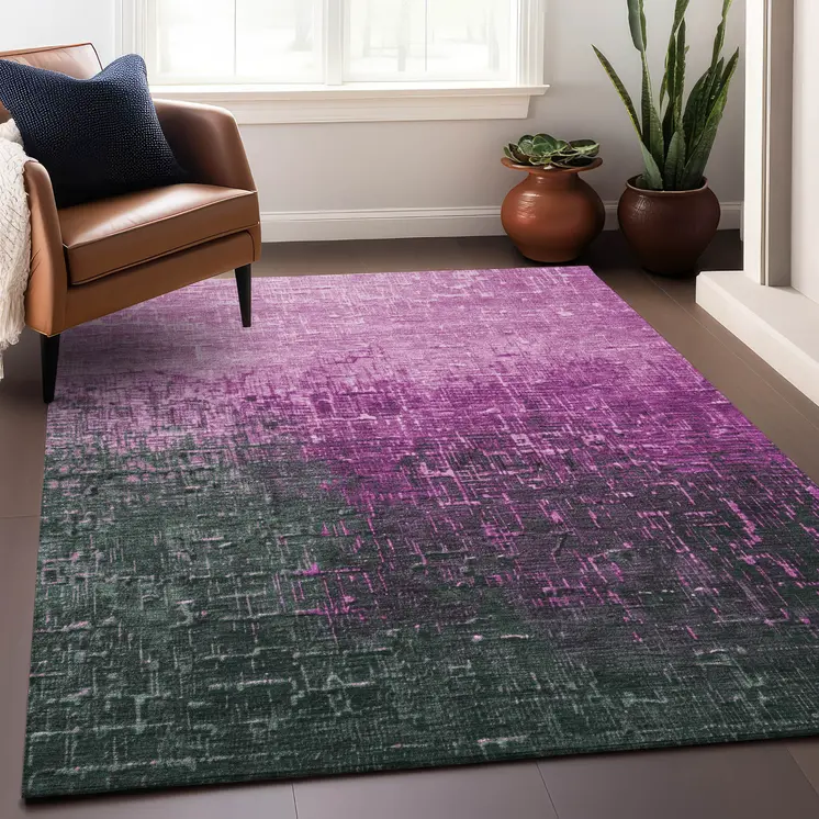 10' X 14' Blush And Dark Gray Ombre Washable Indoor Outdoor Area Rug