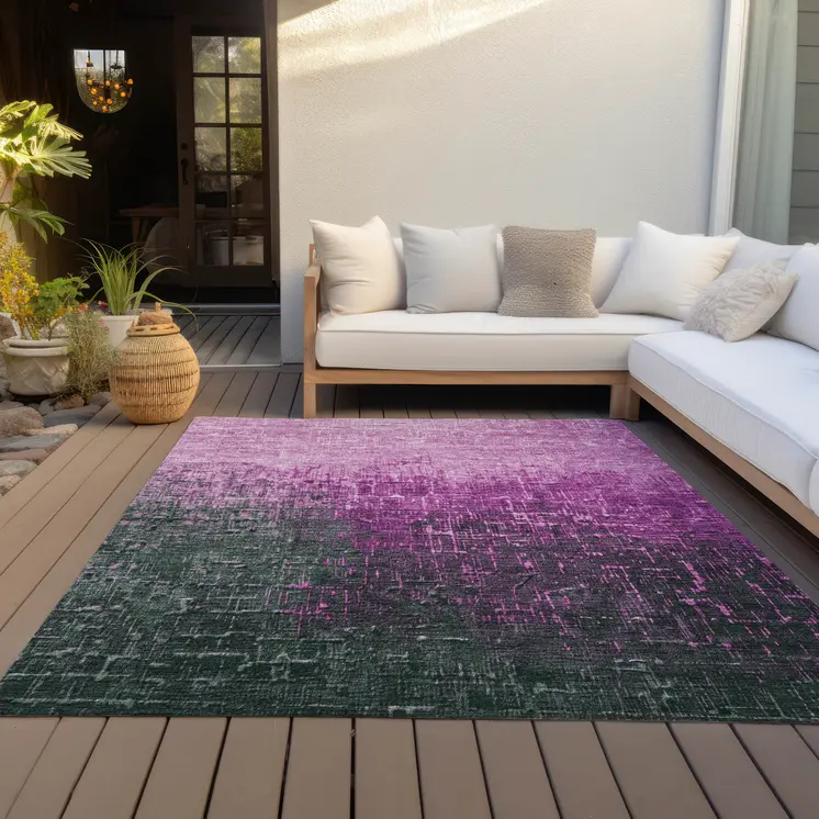 10' X 14' Blush And Dark Gray Ombre Washable Indoor Outdoor Area Rug