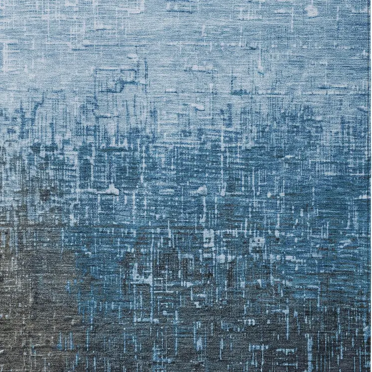 3' X 5' Blue And Dark Gray Ombre Washable Indoor Outdoor Area Rug