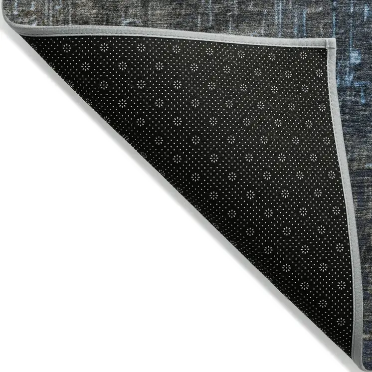 8' Blue And Dark Gray Round Ombre Washable Indoor Outdoor Area Rug