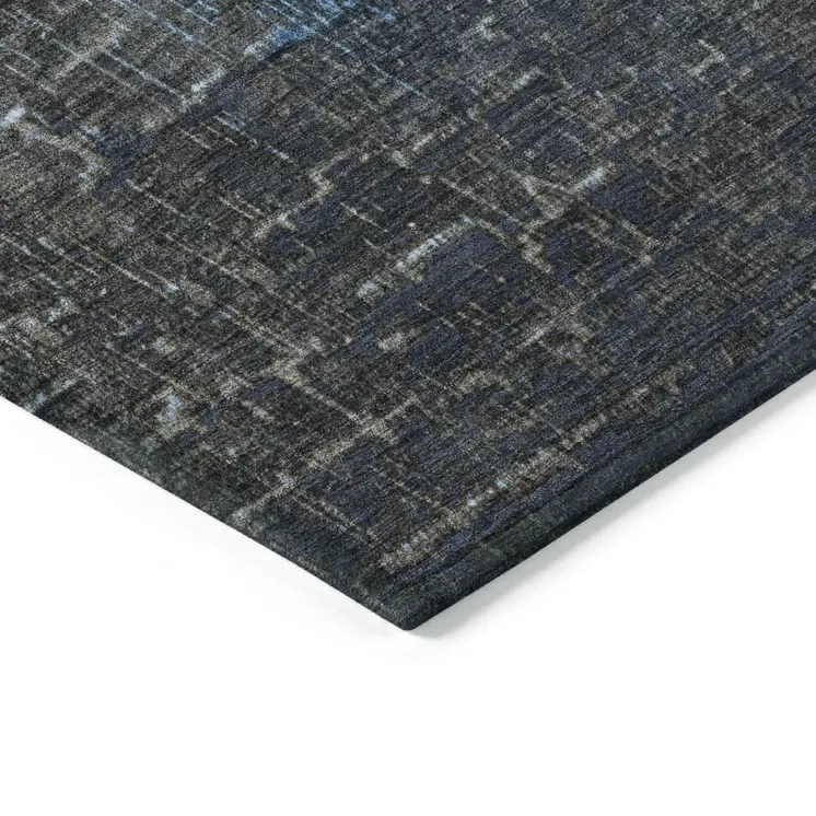 8' Blue And Dark Gray Round Ombre Washable Indoor Outdoor Area Rug