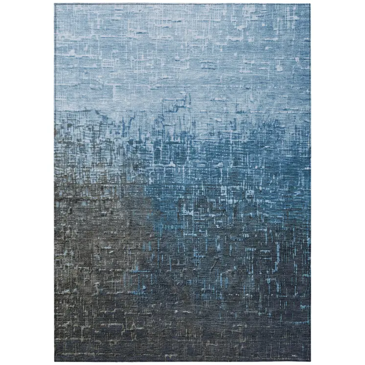 8' X 10' Blue And Dark Gray Ombre Washable Indoor Outdoor Area Rug