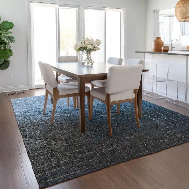 8' X 10' Blue And Dark Gray Ombre Washable Indoor Outdoor Area Rug