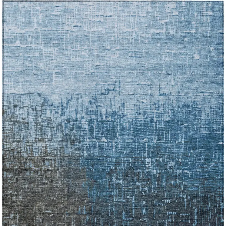9' X 12' Blue And Dark Gray Ombre Washable Indoor Outdoor Area Rug