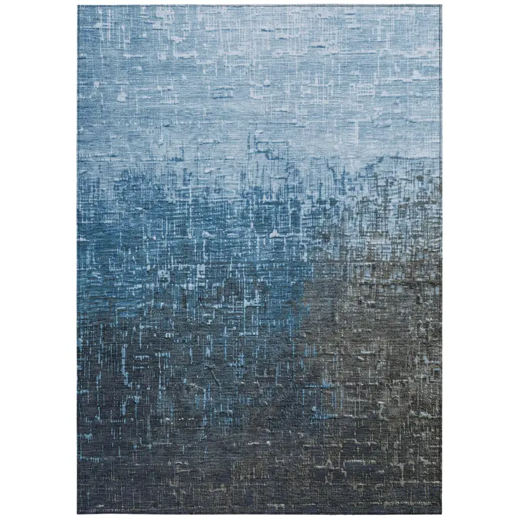 10' X 14' Blue And Dark Gray Ombre Washable Indoor Outdoor Area Rug
