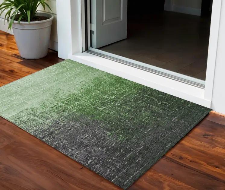 3' X 5' Green And Dark Gray Ombre Washable Indoor Outdoor Area Rug