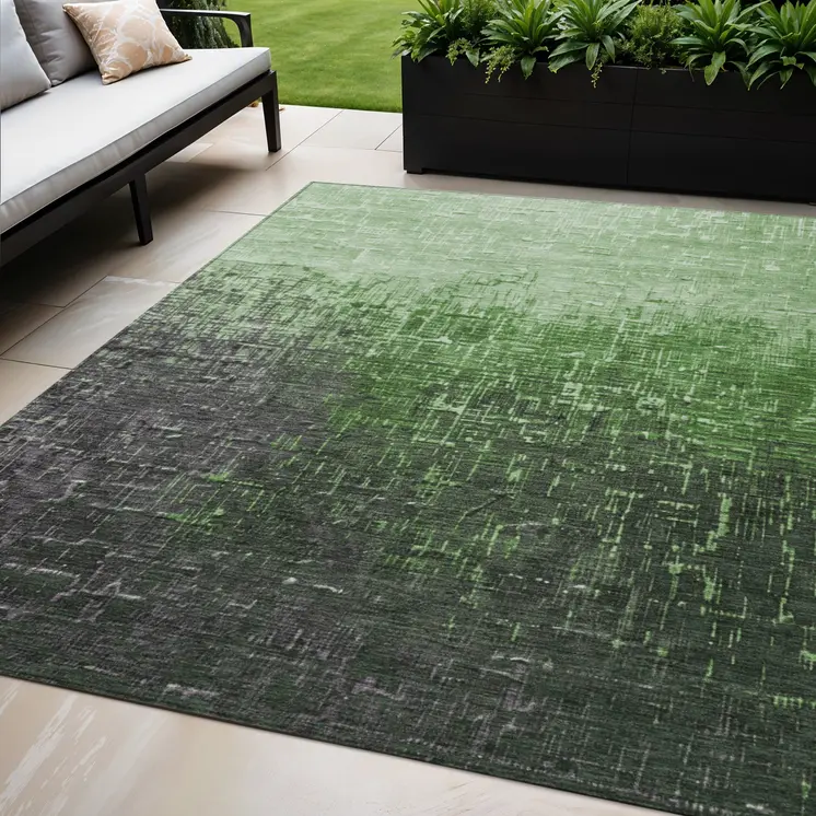 5' X 8' Green And Dark Gray Ombre Washable Indoor Outdoor Area Rug