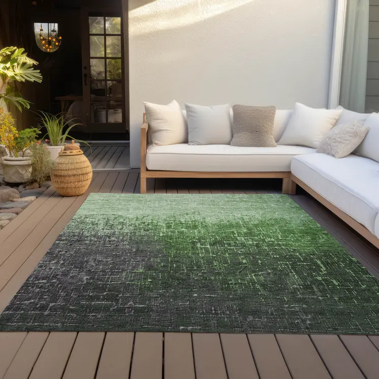 5' X 8' Green And Dark Gray Ombre Washable Indoor Outdoor Area Rug