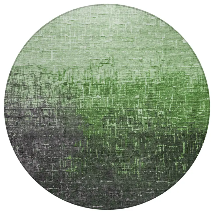 8' Green And Dark Gray Round Ombre Washable Indoor Outdoor Area Rug