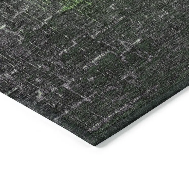 8' Green And Dark Gray Round Ombre Washable Indoor Outdoor Area Rug