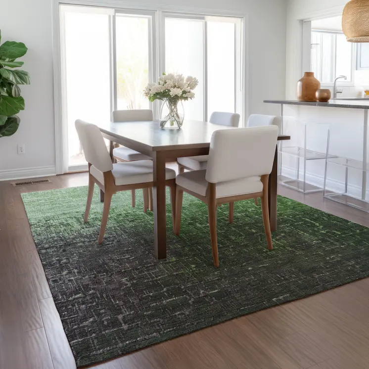 9' X 12' Green And Dark Gray Ombre Washable Indoor Outdoor Area Rug