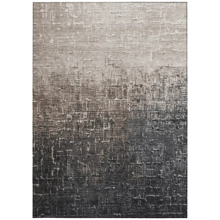3' X 5' Khaki And Dark Gray Ombre Washable Indoor Outdoor Area Rug