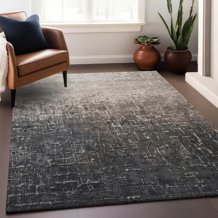 3' X 5' Khaki And Dark Gray Ombre Washable Indoor Outdoor Area Rug