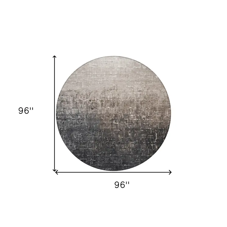 8' Khaki And Dark Gray Round Ombre Washable Indoor Outdoor Area Rug