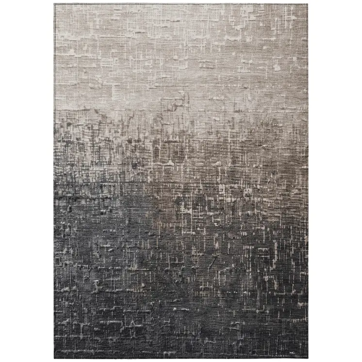 9' X 12' Khaki And Dark Gray Ombre Washable Indoor Outdoor Area Rug