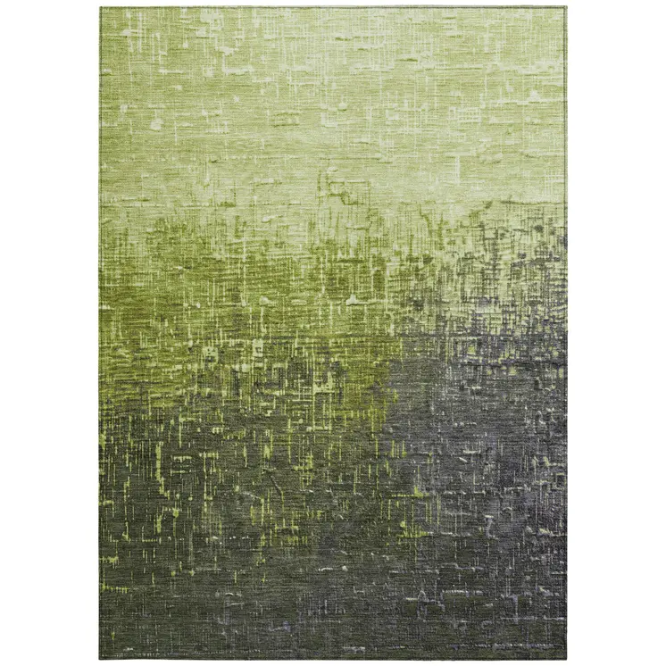 5' X 8' Lime Green And Dark Gray Ombre Washable Indoor Outdoor Area Rug