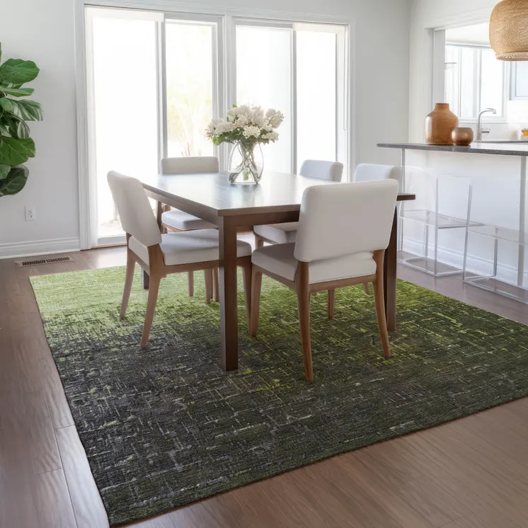 5' X 8' Lime Green And Dark Gray Ombre Washable Indoor Outdoor Area Rug