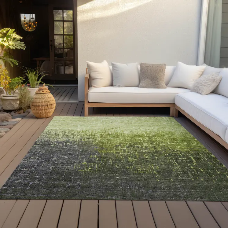 5' X 8' Lime Green And Dark Gray Ombre Washable Indoor Outdoor Area Rug