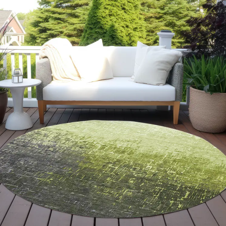 8' Lime Green And Dark Gray Round Ombre Washable Indoor Outdoor Area Rug