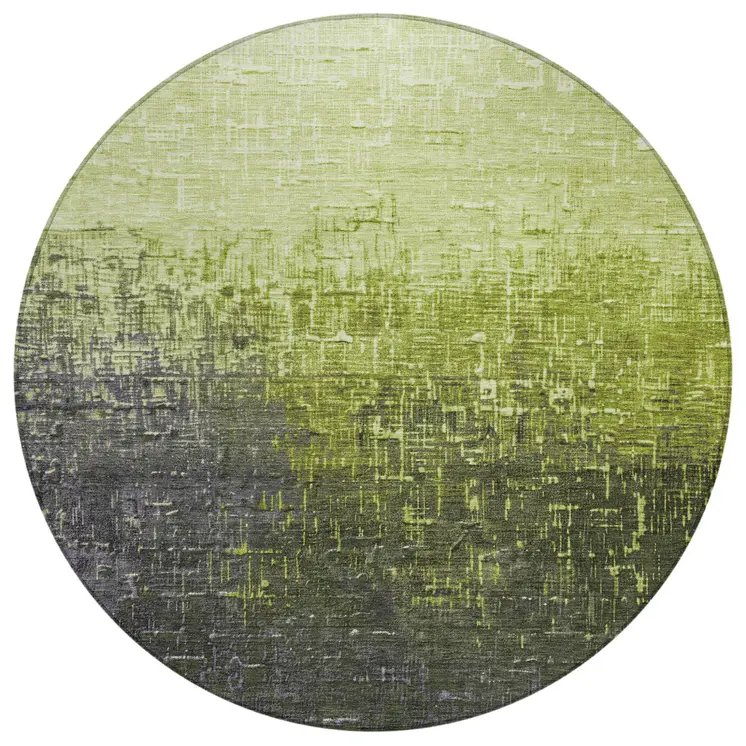 8' Lime Green And Dark Gray Round Ombre Washable Indoor Outdoor Area Rug
