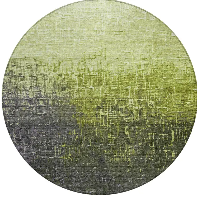 8' Lime Green And Dark Gray Round Ombre Washable Indoor Outdoor Area Rug