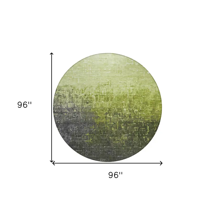 8' Lime Green And Dark Gray Round Ombre Washable Indoor Outdoor Area Rug