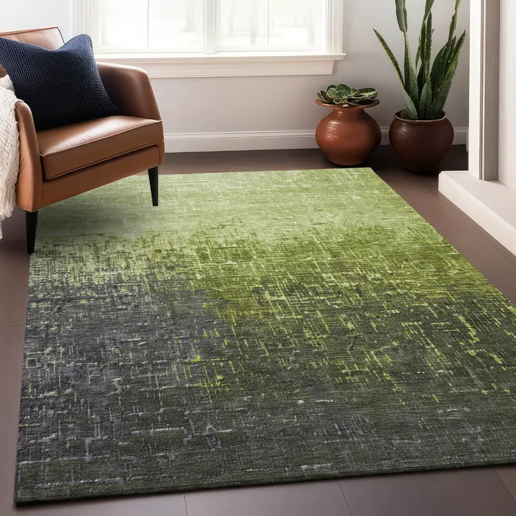 8' X 10' Lime Green And Dark Gray Ombre Washable Indoor Outdoor Area Rug