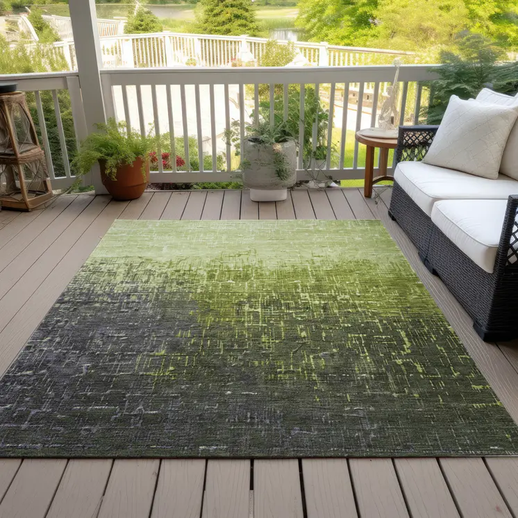 10' X 14' Lime Green And Dark Gray Ombre Washable Indoor Outdoor Area Rug