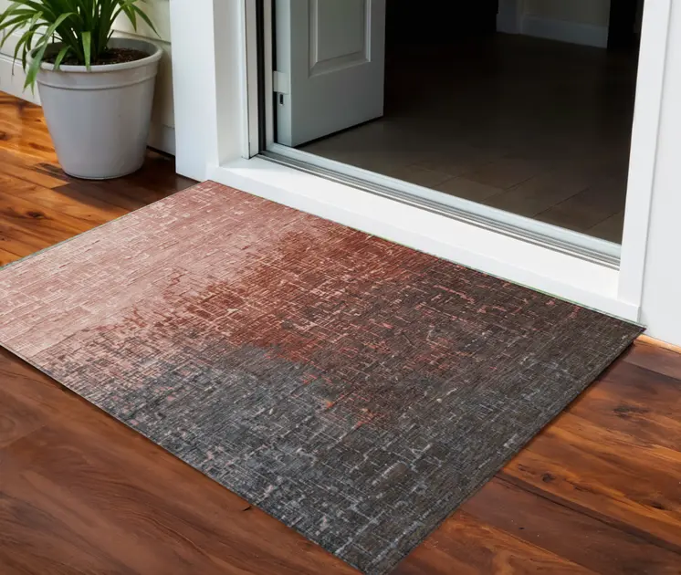 3' X 5' Blush And Dark Gray Ombre Washable Indoor Outdoor Area Rug