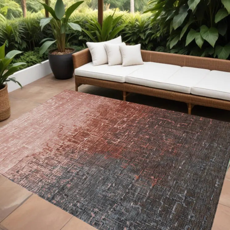 10' X 14' Blush And Dark Gray Ombre Washable Indoor Outdoor Area Rug