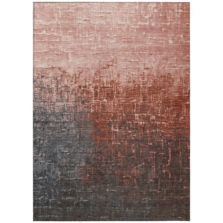 10' X 14' Blush And Dark Gray Ombre Washable Indoor Outdoor Area Rug