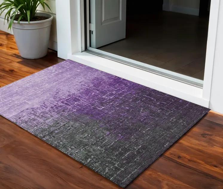 3' X 5' Purple And Dark Gray Ombre Washable Indoor Outdoor Area Rug