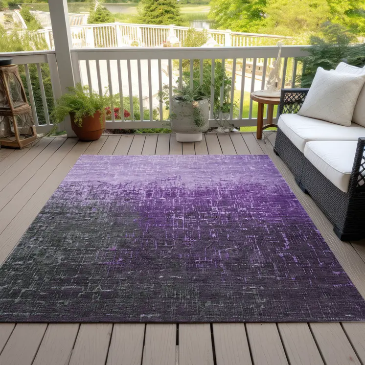 3' X 5' Purple And Dark Gray Ombre Washable Indoor Outdoor Area Rug