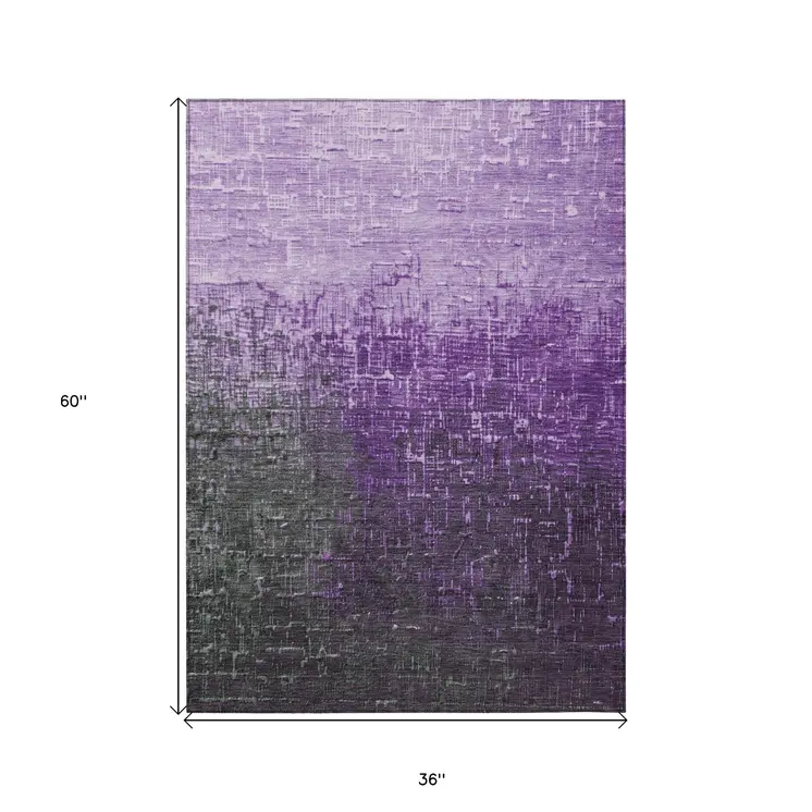 3' X 5' Purple And Dark Gray Ombre Washable Indoor Outdoor Area Rug