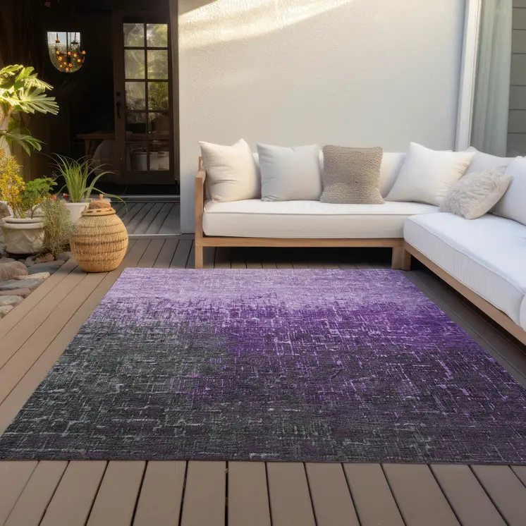 5' X 8' Purple And Dark Gray Ombre Washable Indoor Outdoor Area Rug