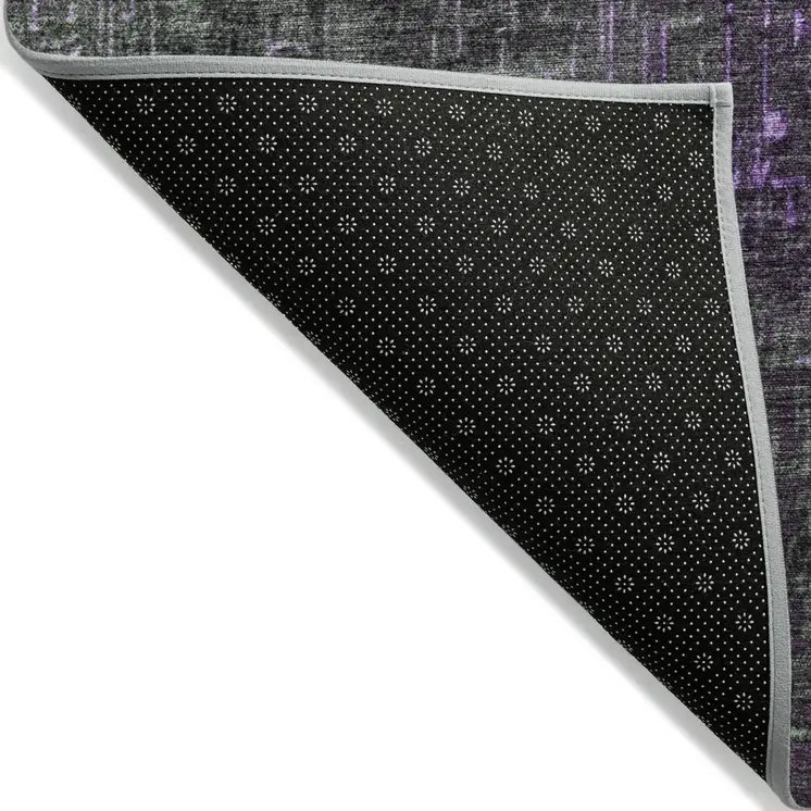 8' Purple And Dark Gray Round Ombre Washable Indoor Outdoor Area Rug
