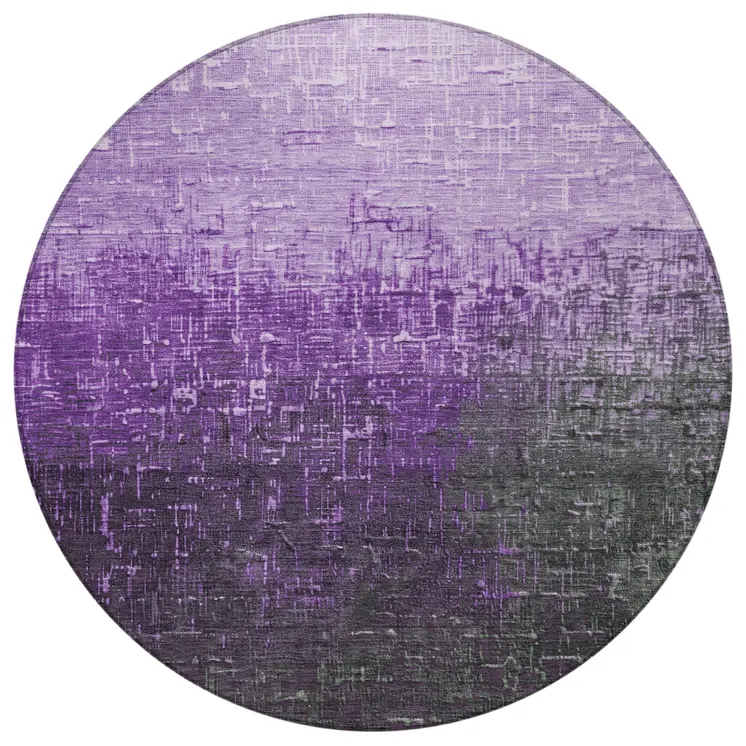 8' Purple And Dark Gray Round Ombre Washable Indoor Outdoor Area Rug