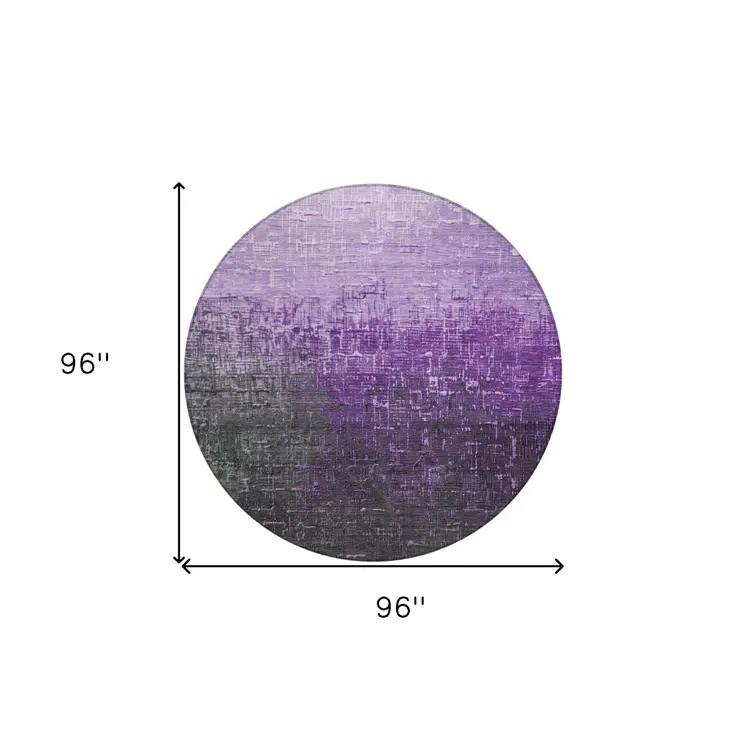 8' Purple And Dark Gray Round Ombre Washable Indoor Outdoor Area Rug