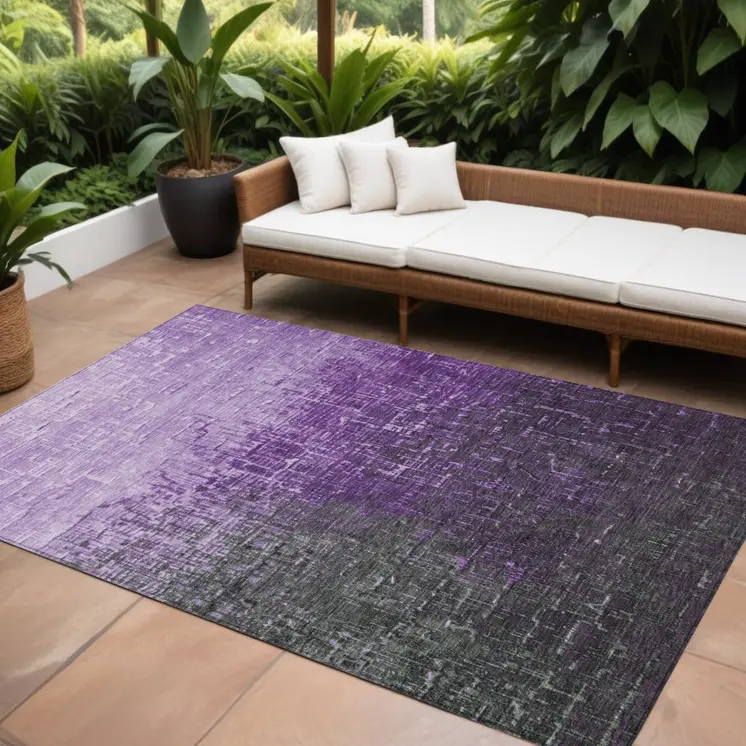 10' X 14' Purple And Dark Gray Ombre Washable Indoor Outdoor Area Rug