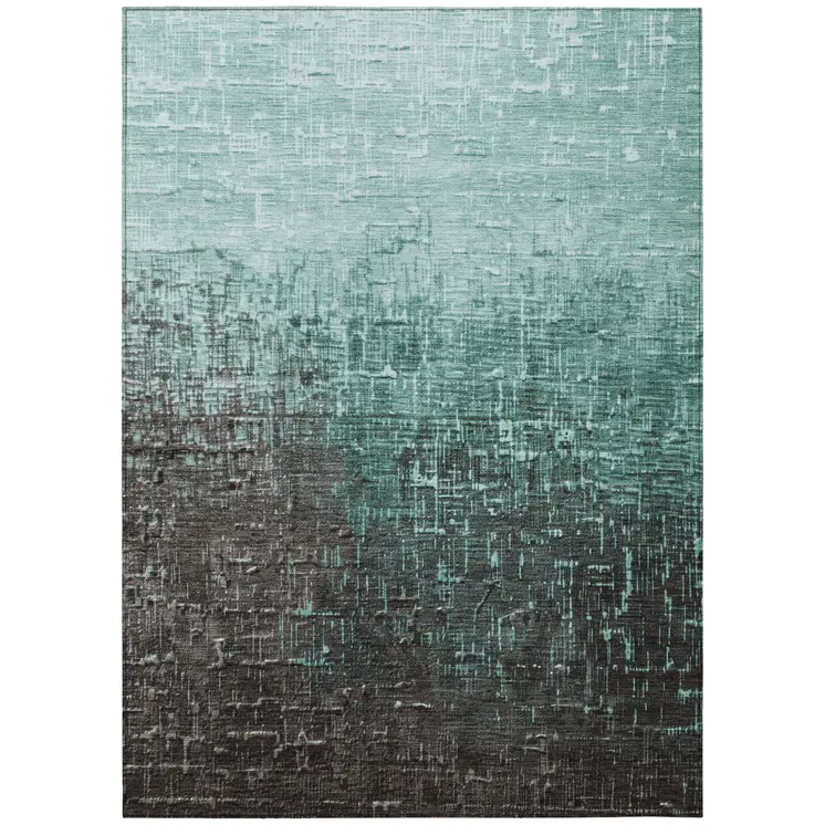 3' X 5' Teal Blue And Dark Gray Ombre Washable Indoor Outdoor Area Rug