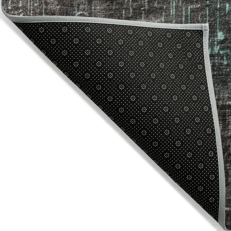 3' X 5' Teal Blue And Dark Gray Ombre Washable Indoor Outdoor Area Rug