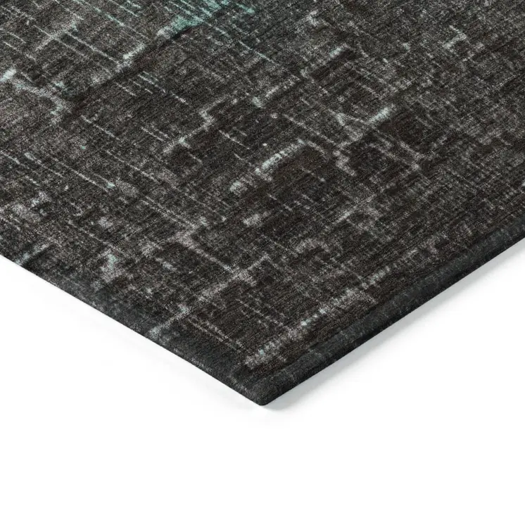 3' X 5' Teal Blue And Dark Gray Ombre Washable Indoor Outdoor Area Rug