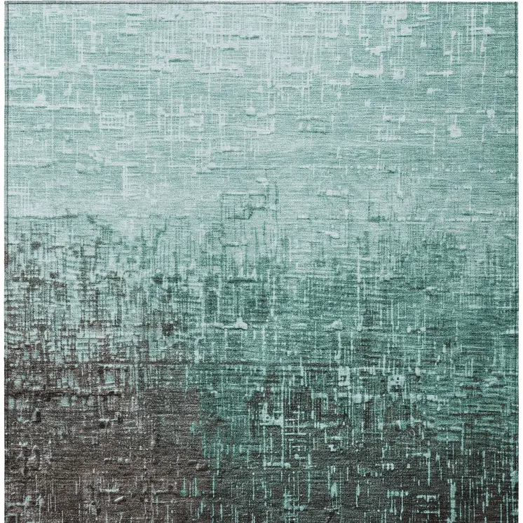 3' X 5' Teal Blue And Dark Gray Ombre Washable Indoor Outdoor Area Rug