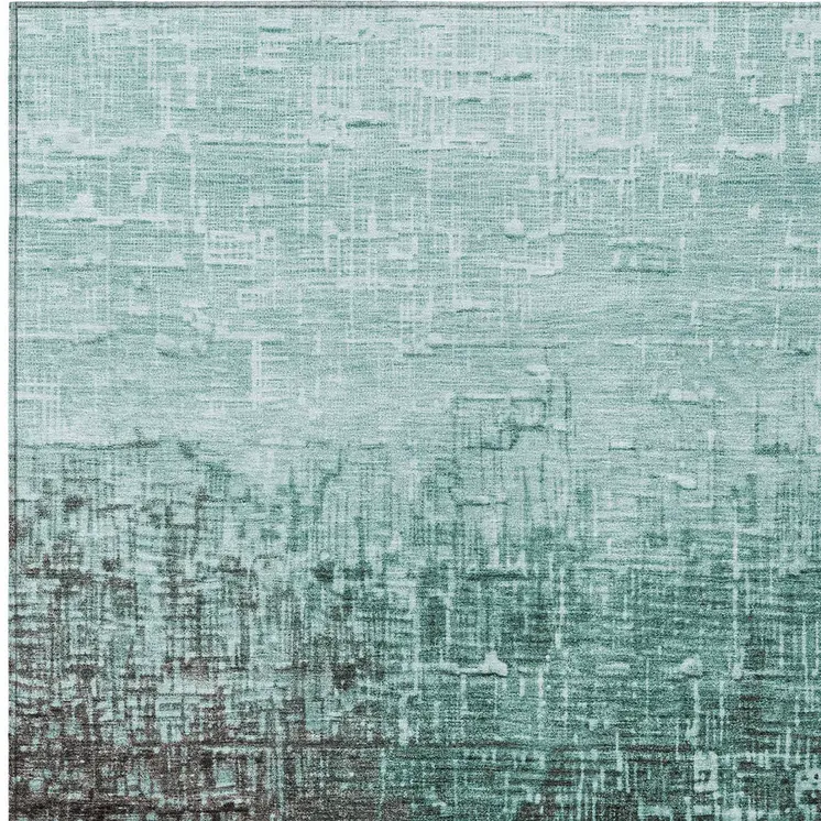9' X 12' Teal Blue And Dark Gray Ombre Washable Indoor Outdoor Area Rug