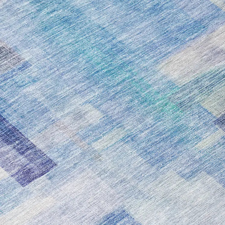 8' Blue Ivory And Gray Round Abstract Washable Indoor Outdoor Area Rug