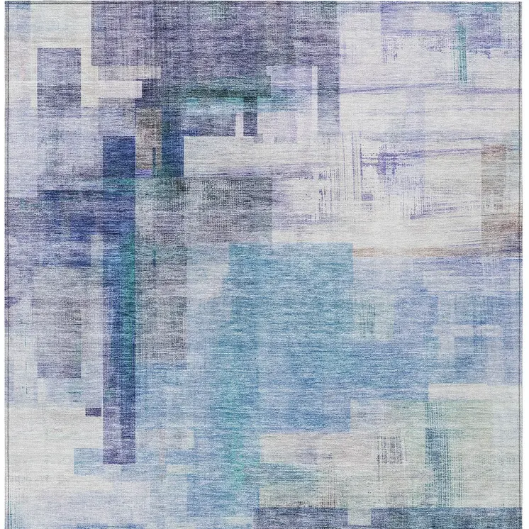 8' X 10' Blue Ivory And Gray Abstract Washable Indoor Outdoor Area Rug