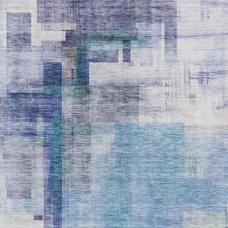 8' X 10' Blue Ivory And Gray Abstract Washable Indoor Outdoor Area Rug